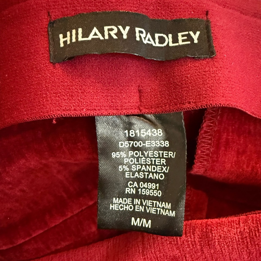 Hilary Radley Red Velvet Pull On Pants Women M Stretch Slim Leg Holiday NWT - Picture 7 of 11